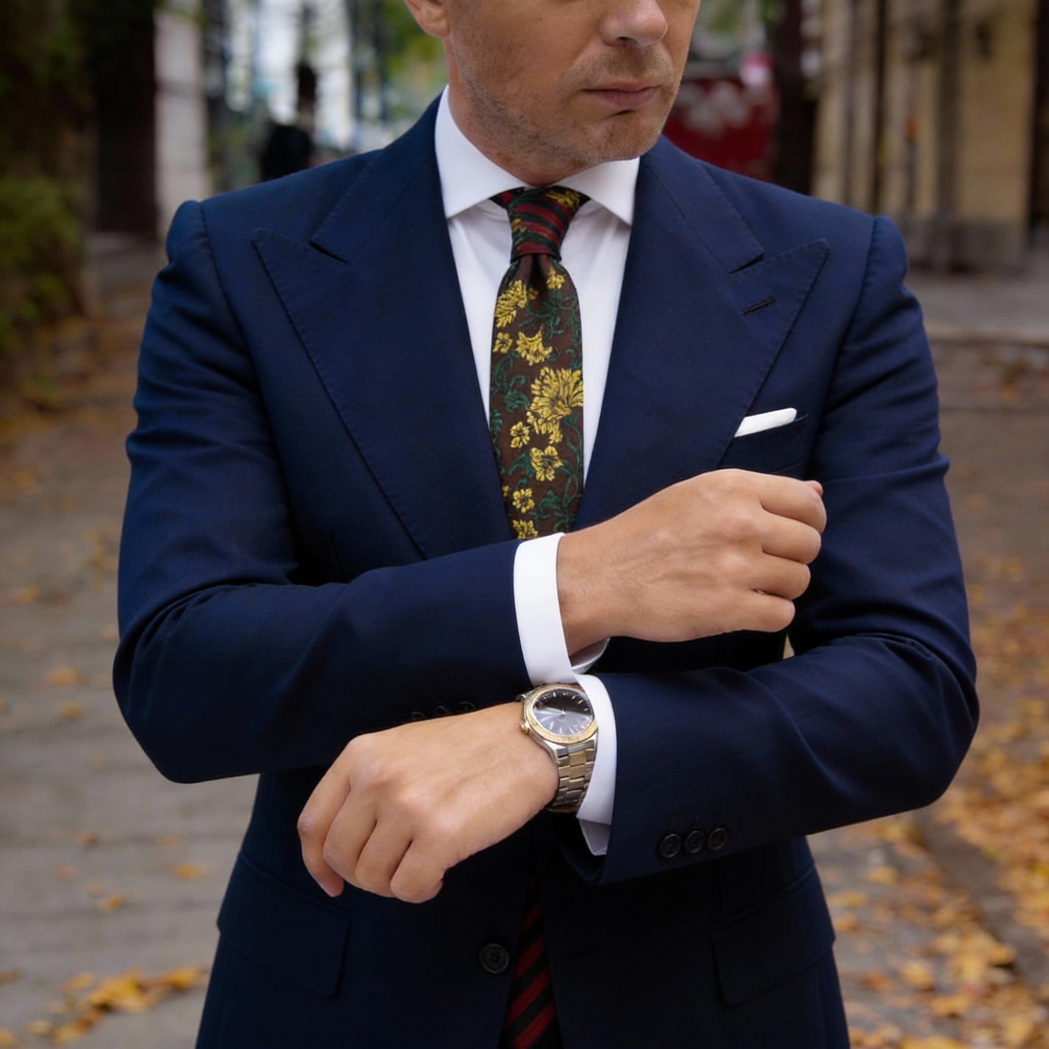 Brown With Yellow Floral Necktie