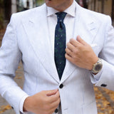 Dark Blue With Green Leaves White Flowers Necktie