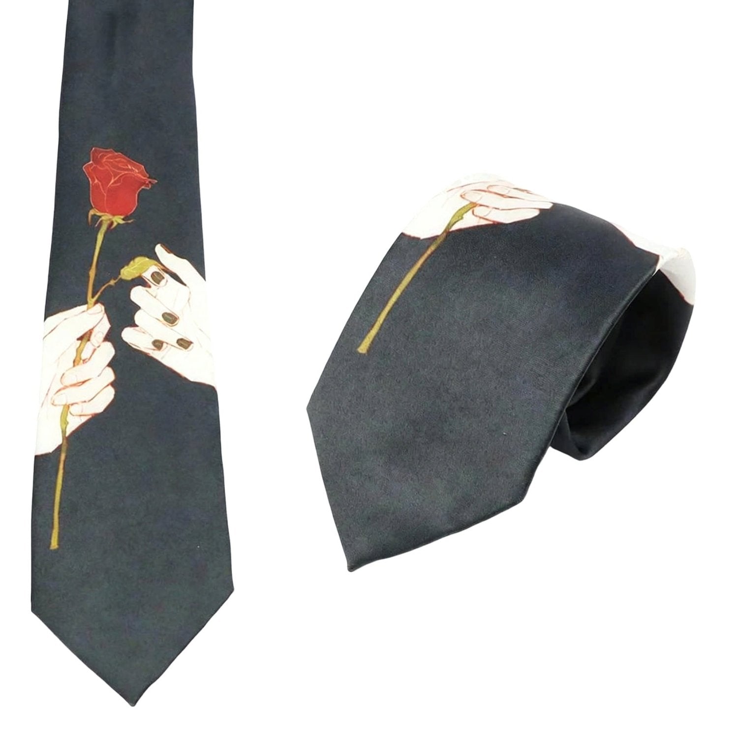 Black With Red Rose Hands Necktie