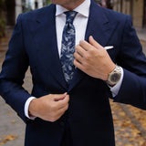Dark Blue with White Leaf Necktie