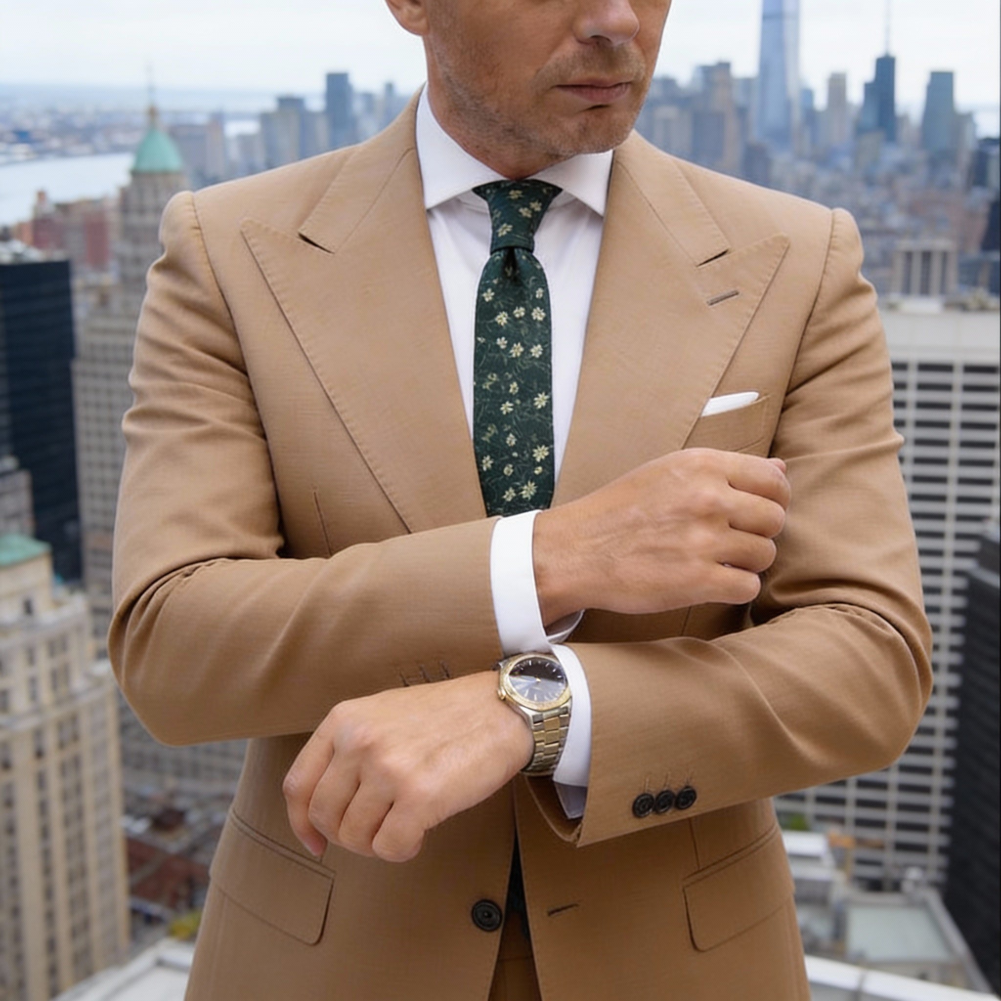 Dark Green With Light Green Floral Necktie