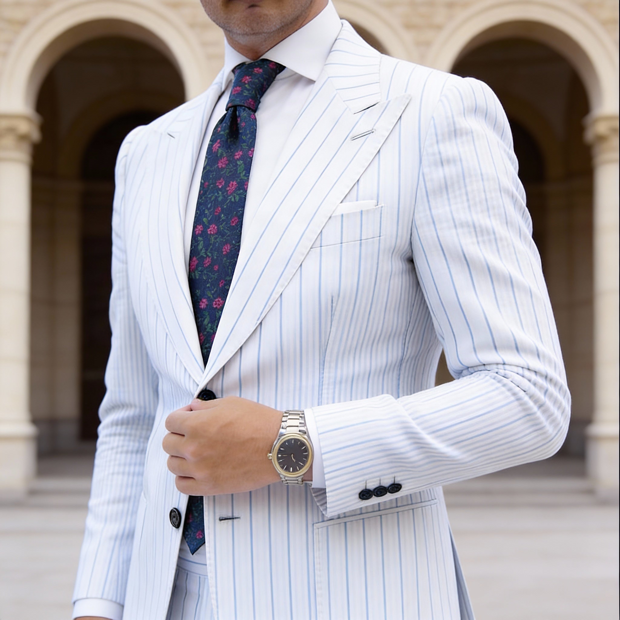 Navy Blue With Pink Flowers Necktie