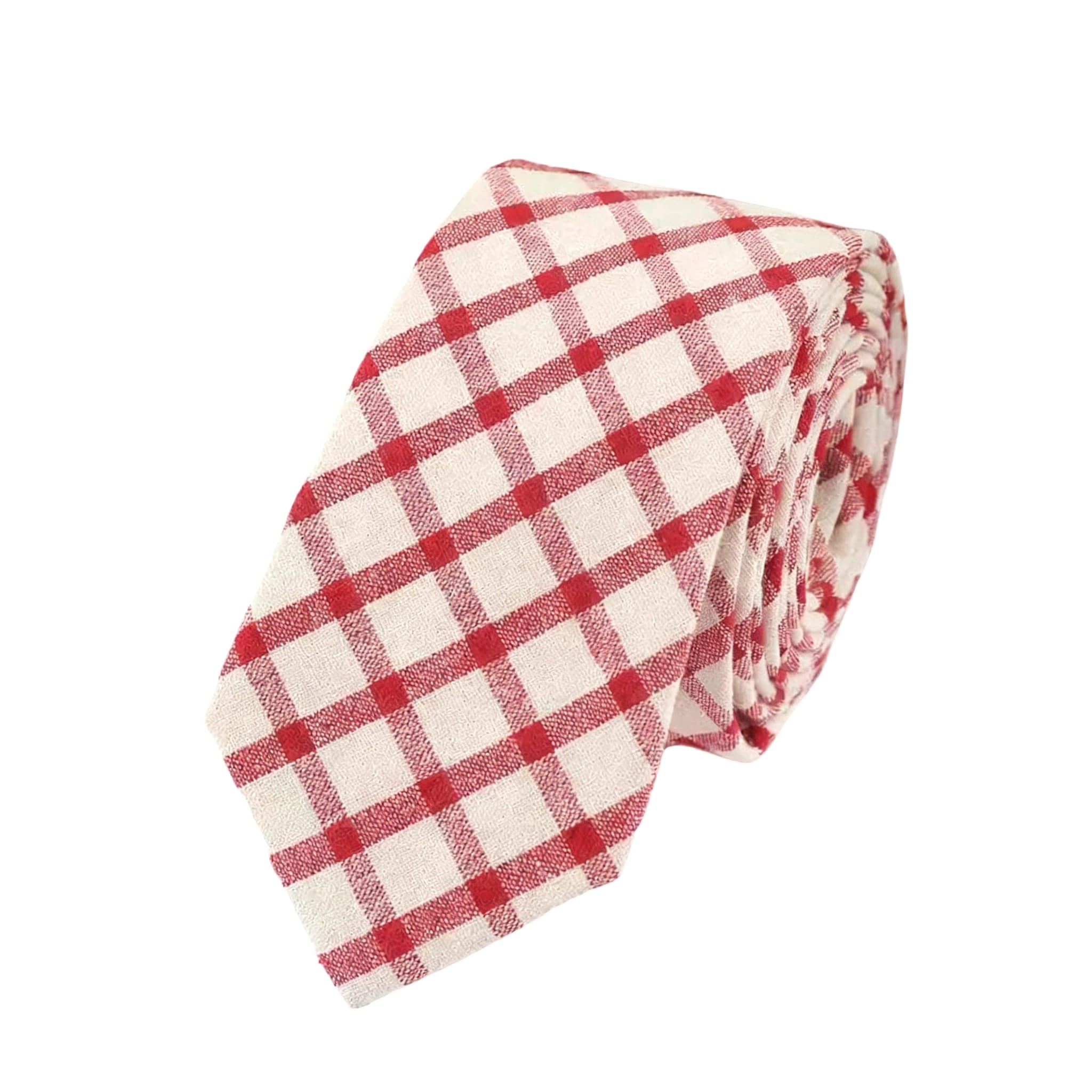 Beige Red Check Necktie