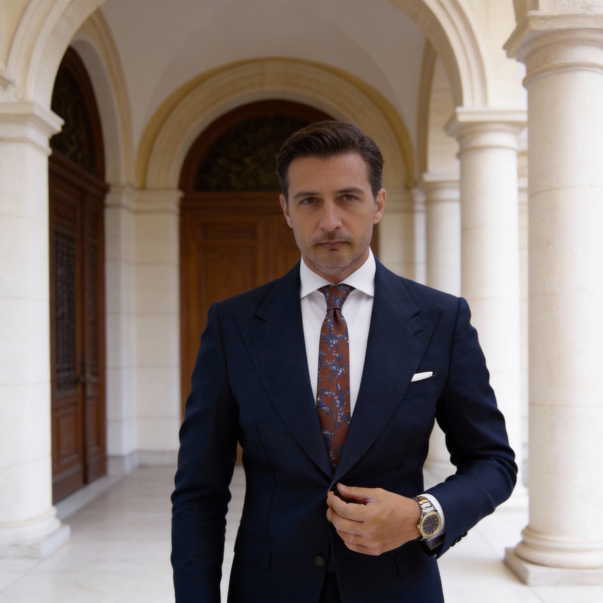 Brown with Blue Floral Necktie