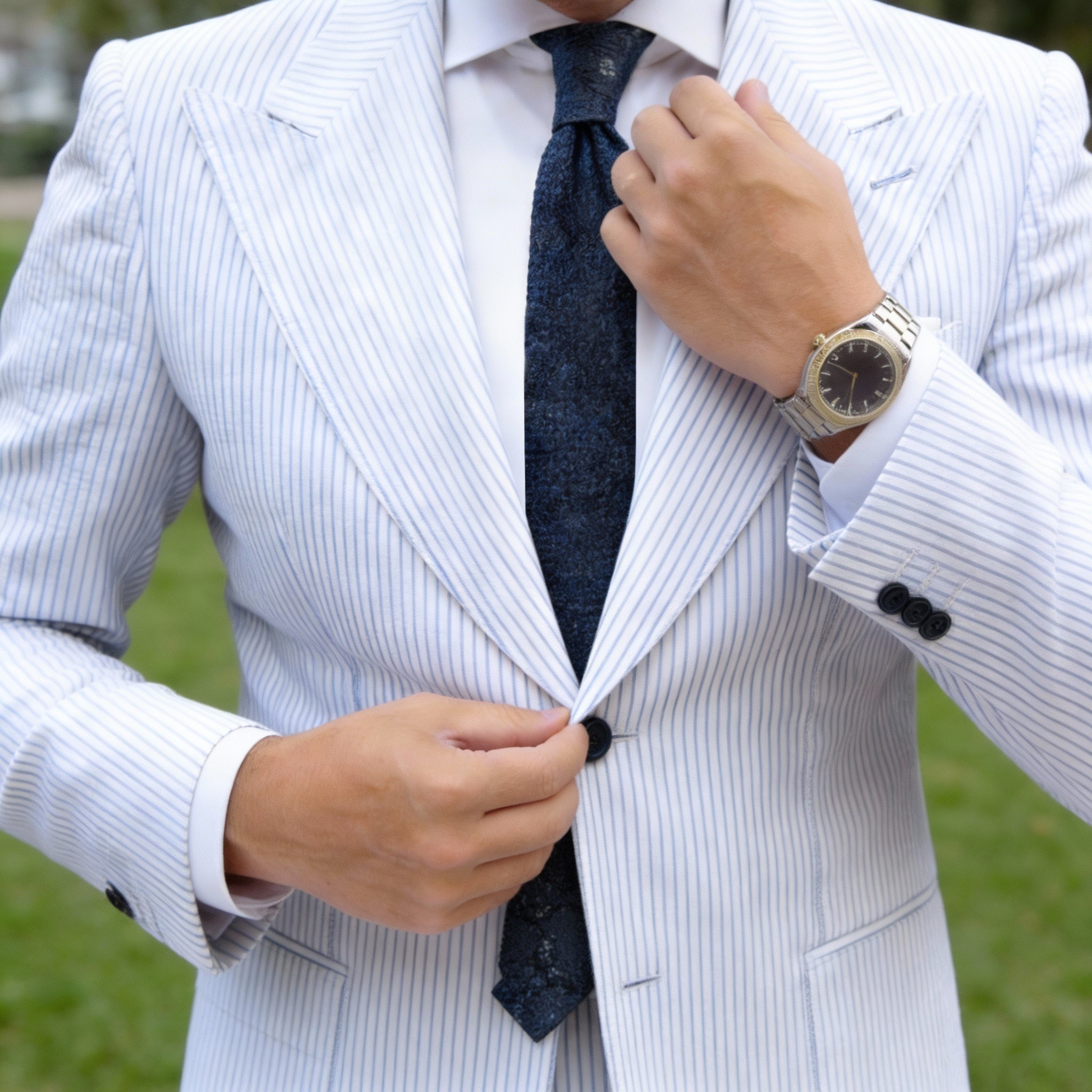 Gray With White Floral Necktie