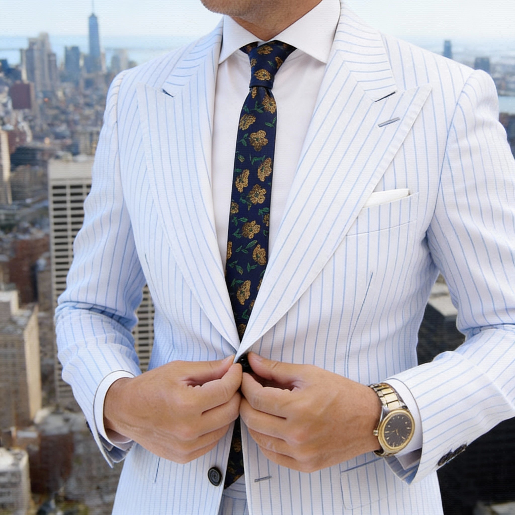 Navy Blue with Golden Floral Necktie