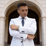 Blue With White Green Floral Necktie