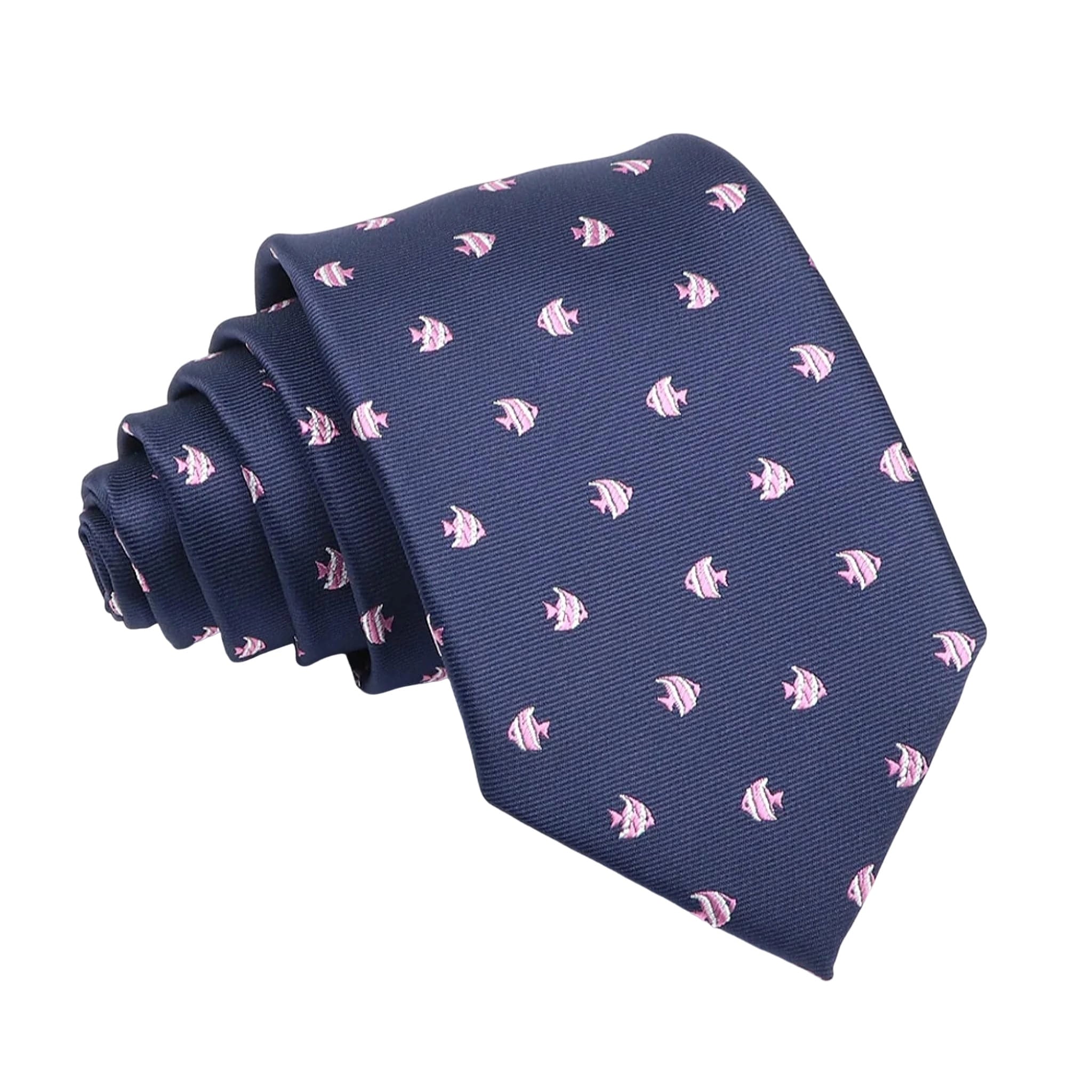 Navy Blue Pink Fish Necktie