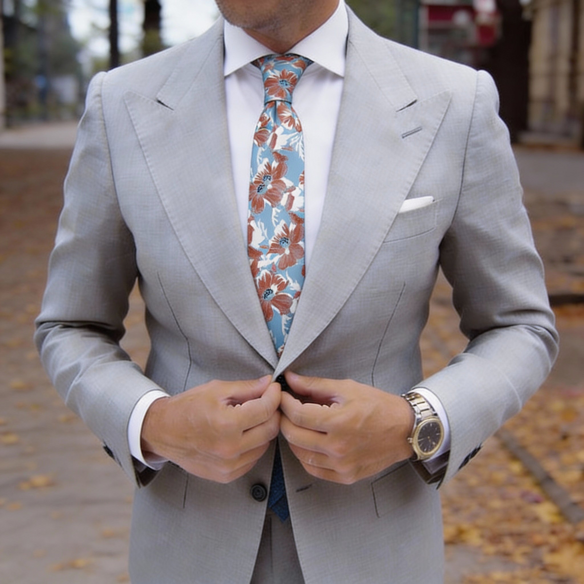 Blue With Orange Flower Necktie