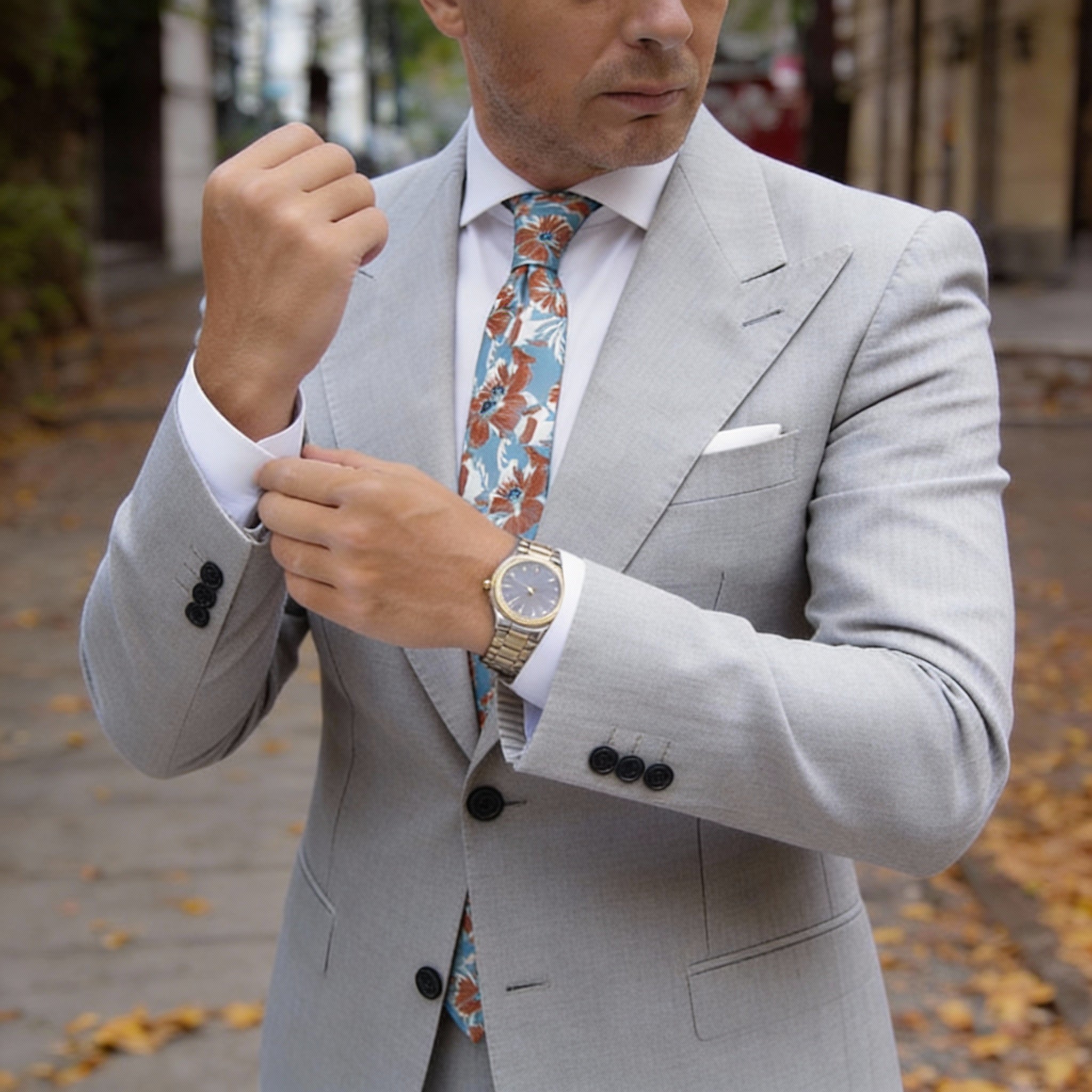 Blue With Orange Flower Necktie