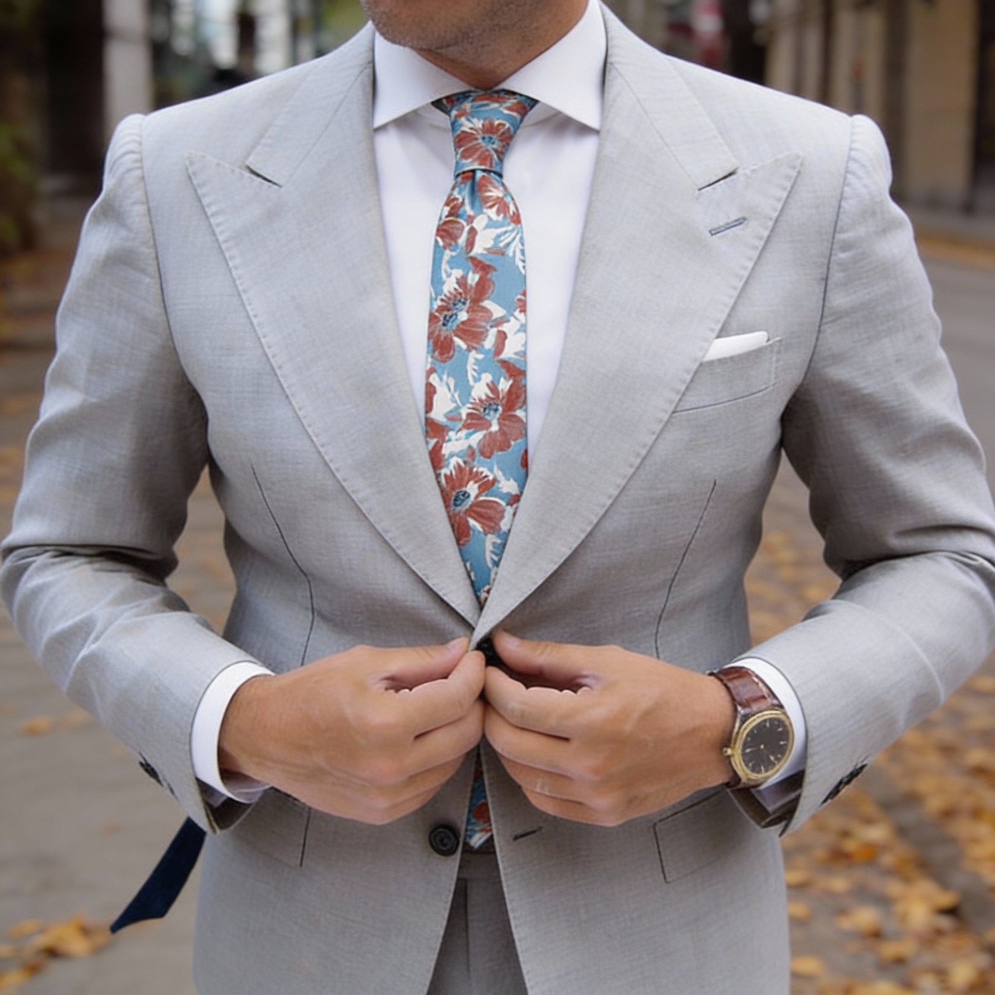 Blue With Orange Flower Necktie
