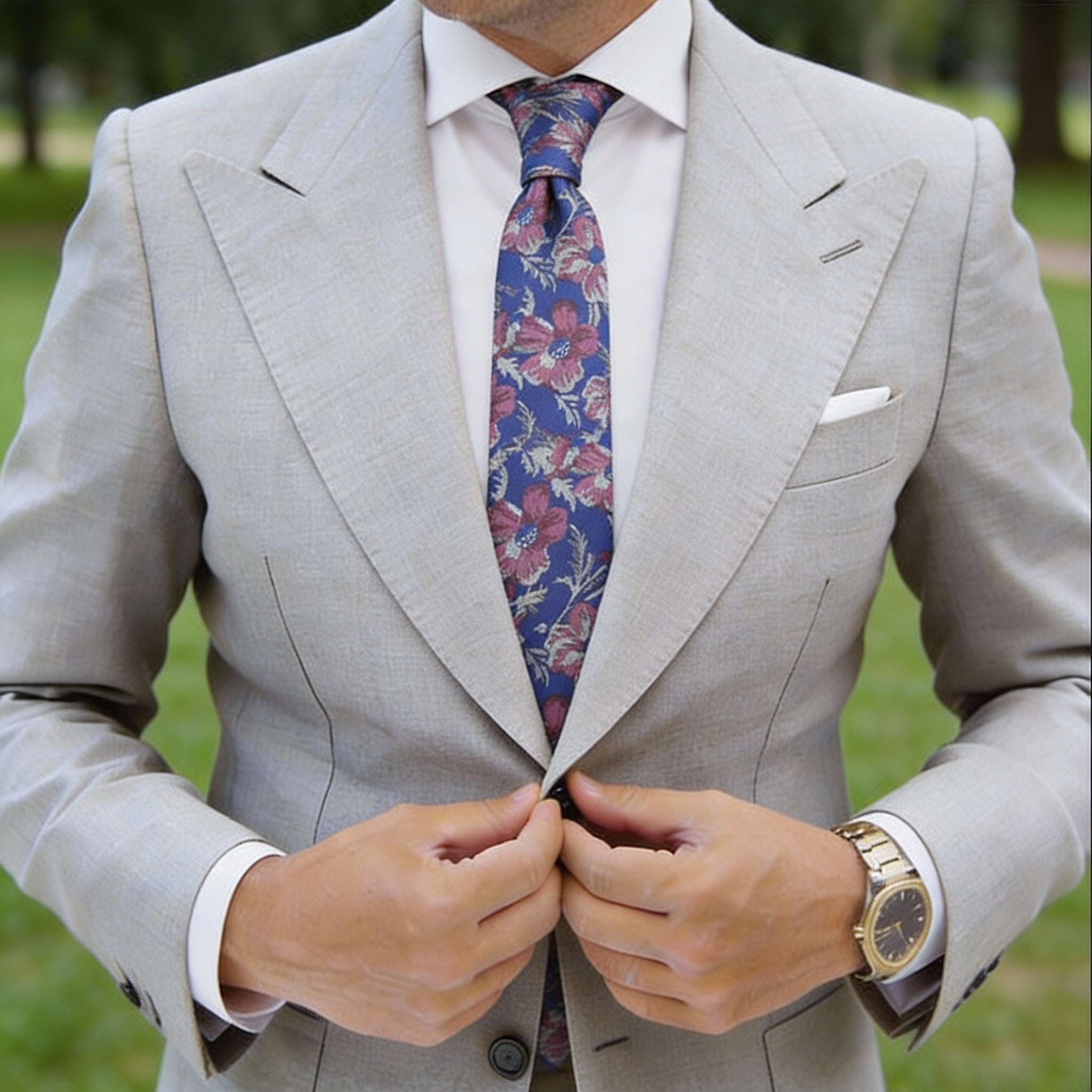 Blue With Pink Floral Necktie