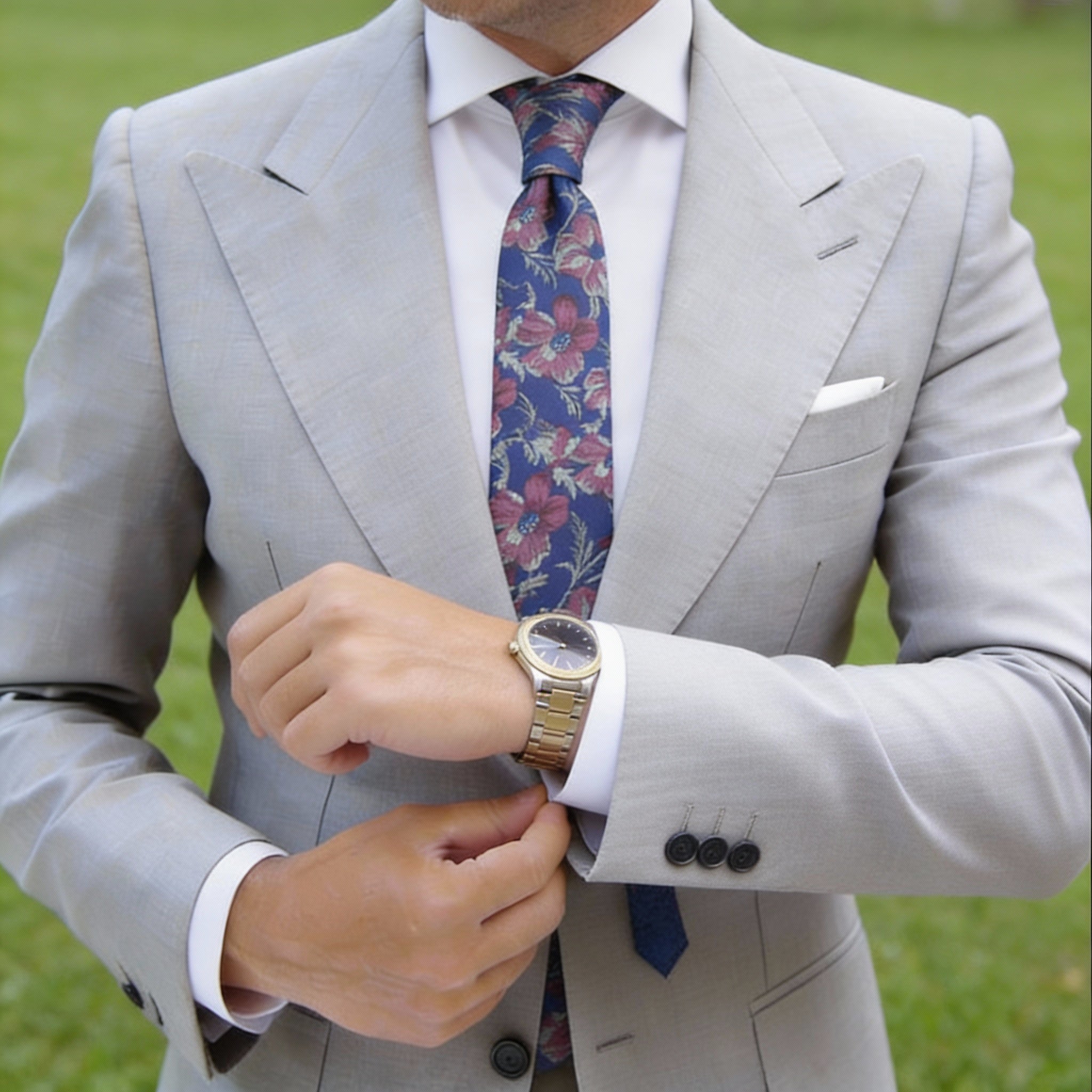 Blue With Pink Floral Necktie