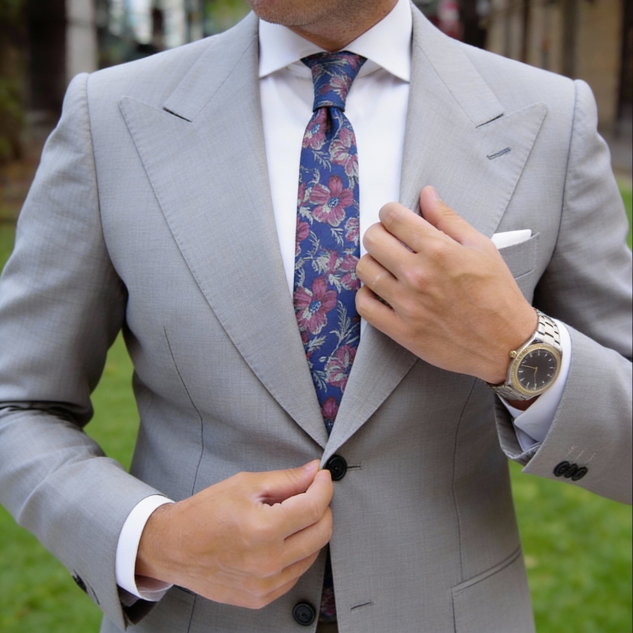 Blue With Pink Floral Necktie