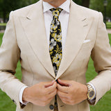 Black With Yellow Gray Floral Necktie