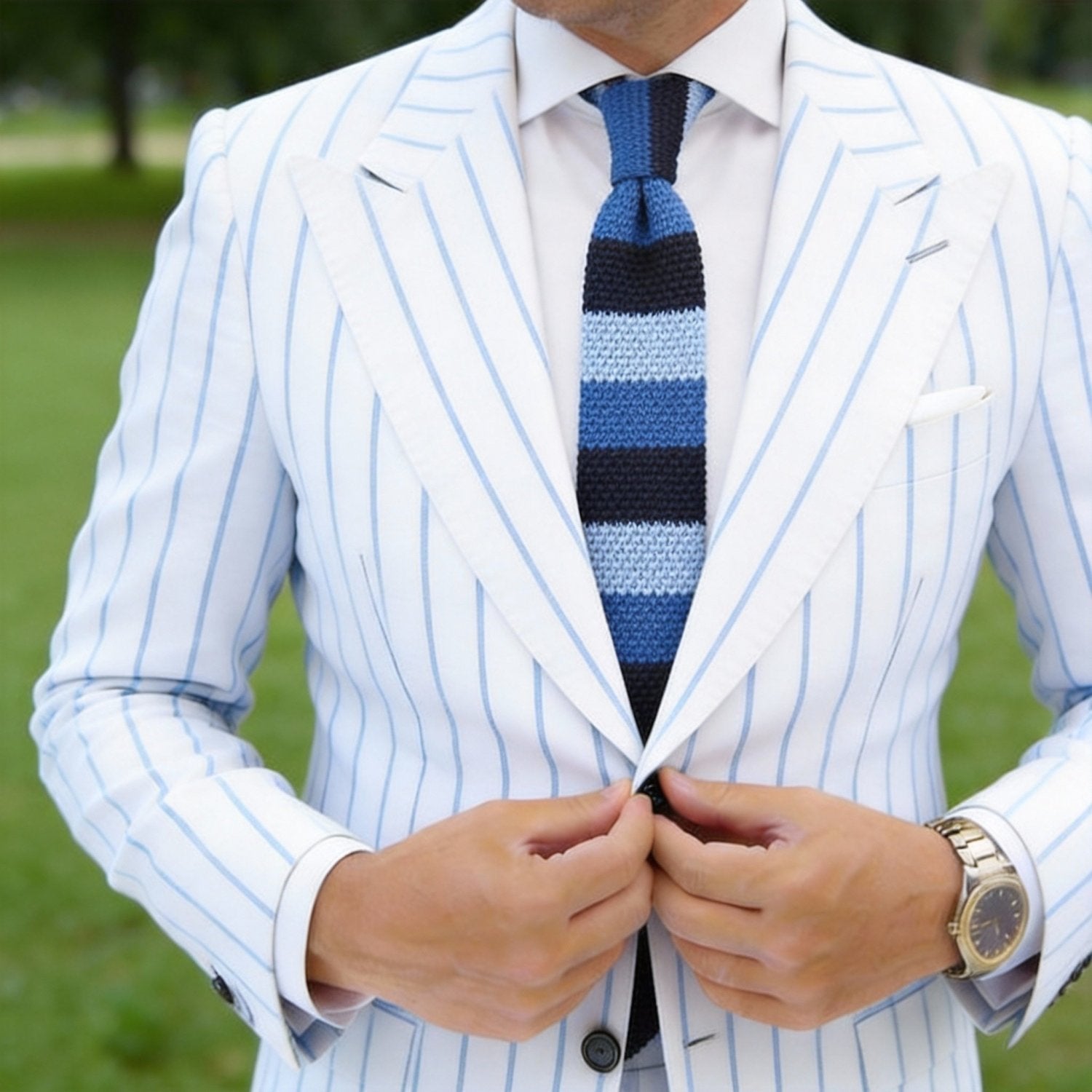 Dark Blue With Light Blue Striped Knitted Necktie