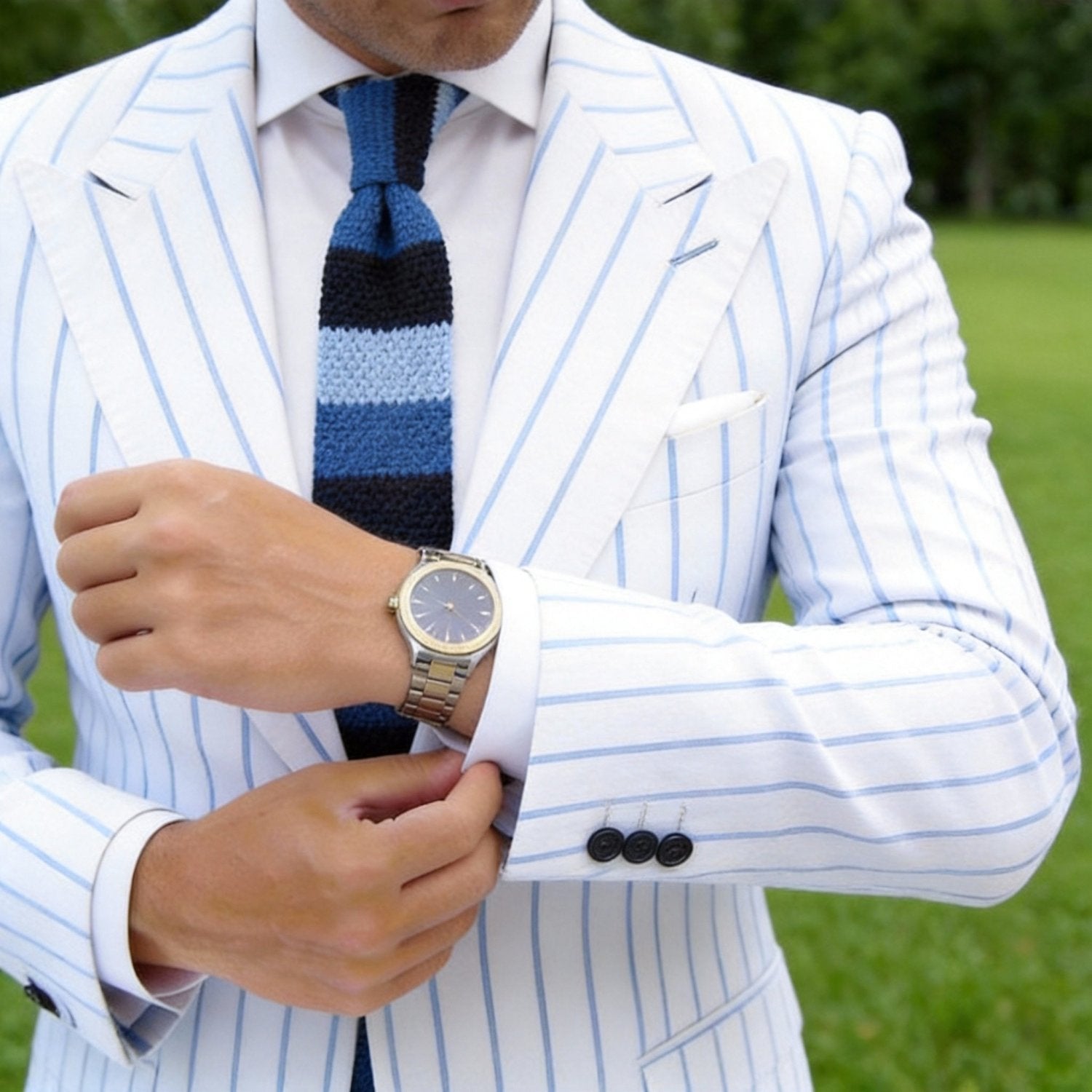 Dark Blue With Light Blue Striped Knitted Necktie