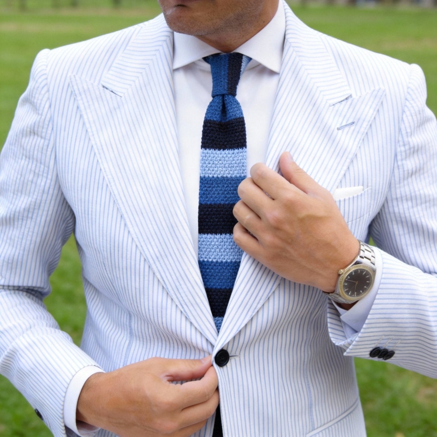Dark Blue With Light Blue Striped Knitted Necktie