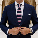 Navy Blue With Pink And White Striped Necktie
