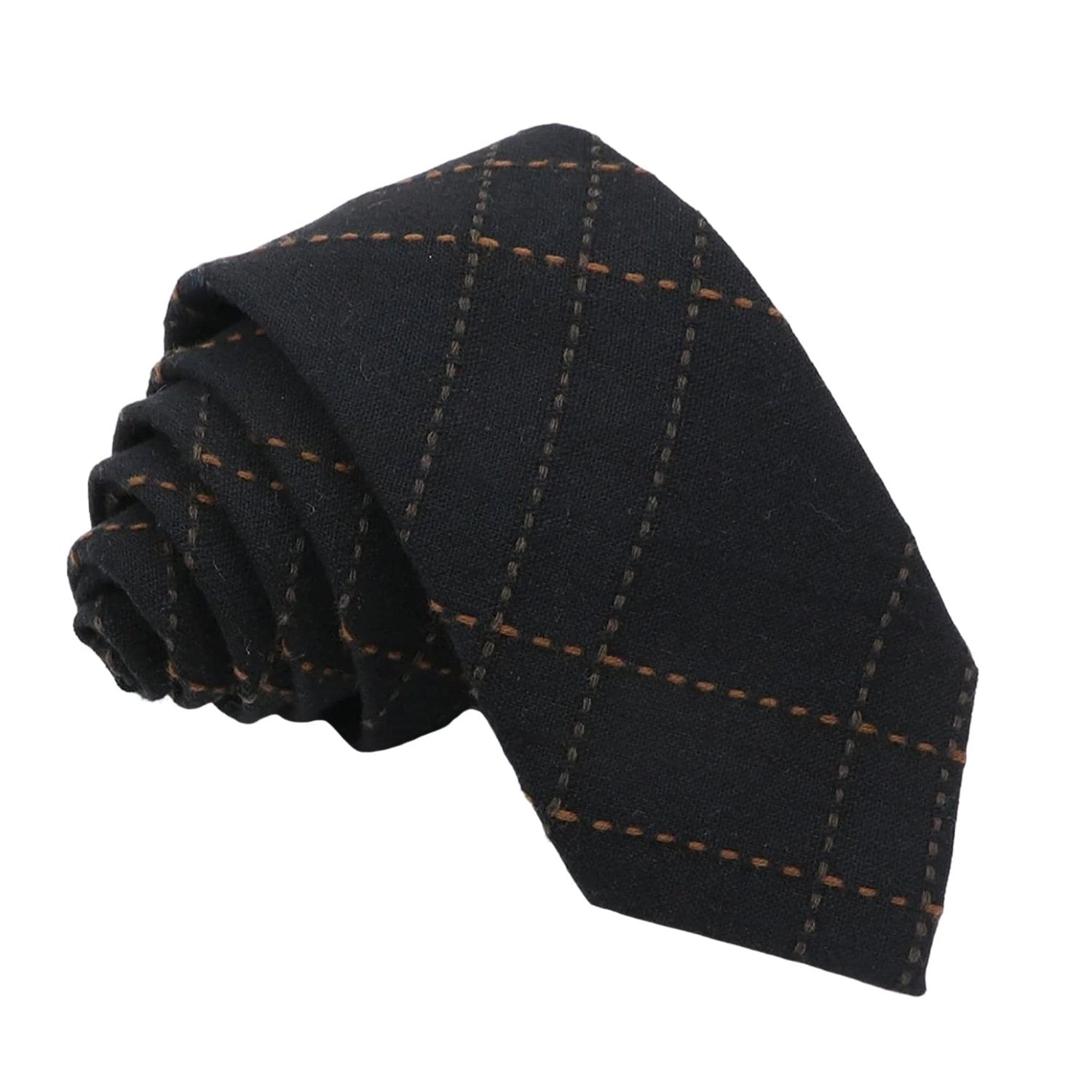 Black with Brown and Gray Diamond Grid Necktie