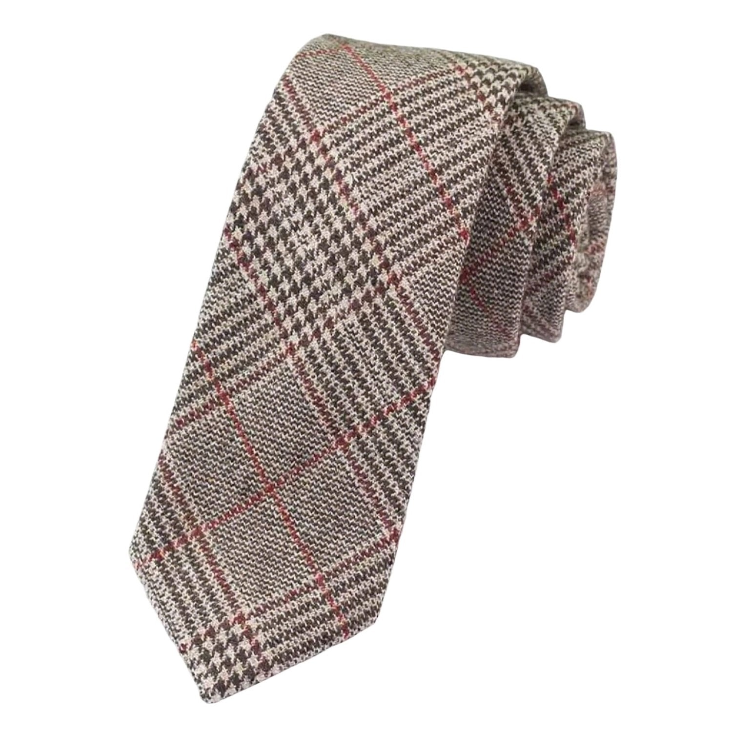 Brown With Red Plaid Necktie
