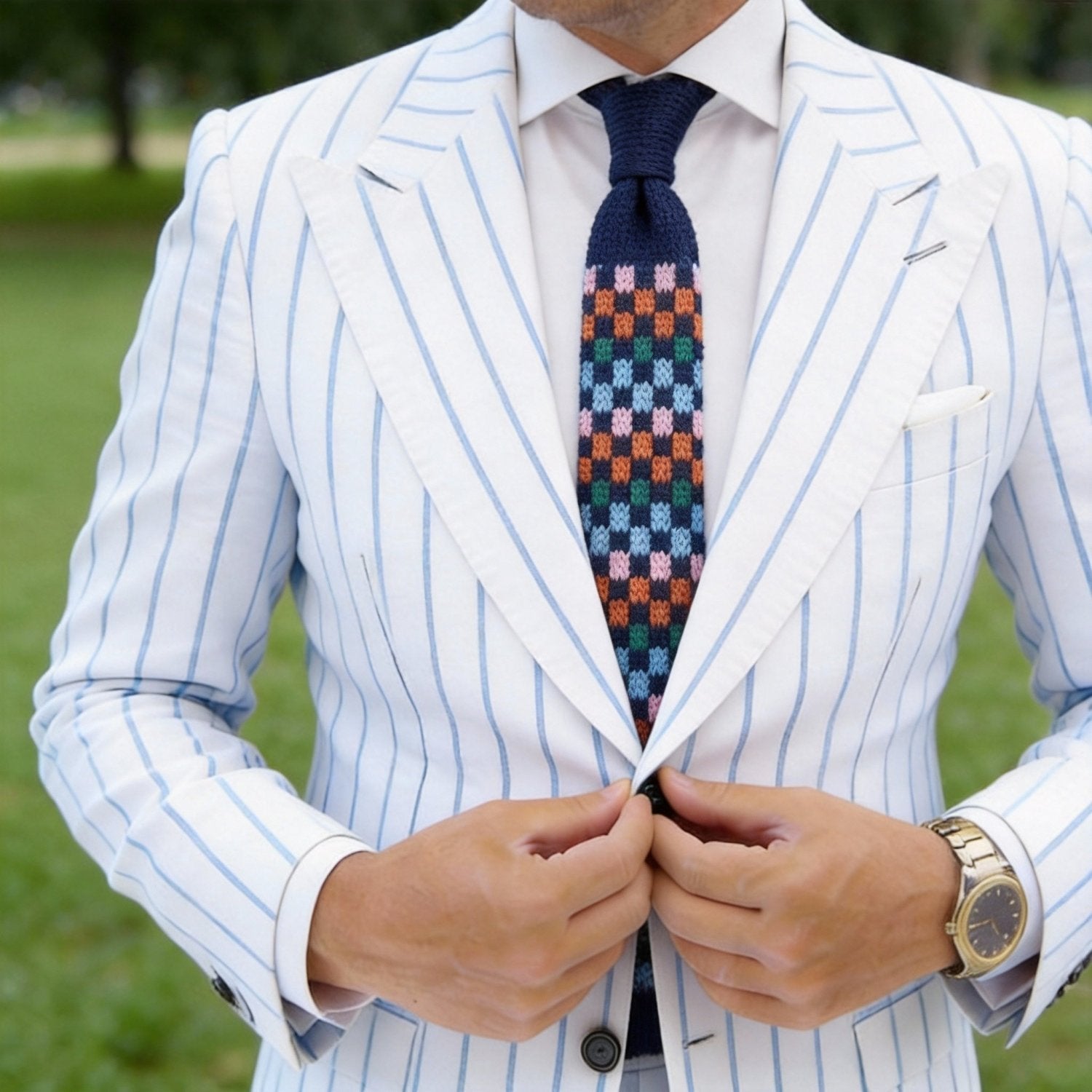 Dark Blue With Multicolor Floral Knitted Necktie