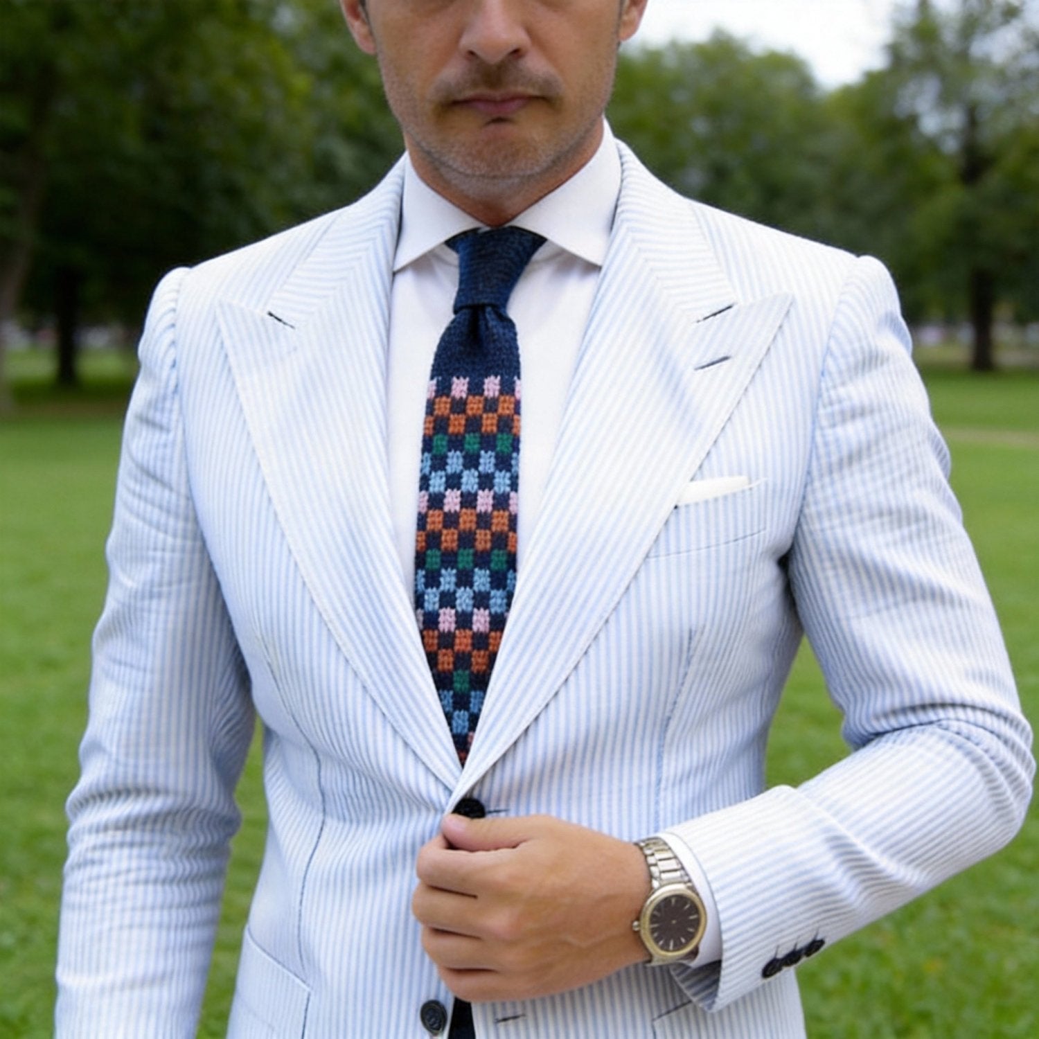 Dark Blue With Multicolor Floral Knitted Necktie