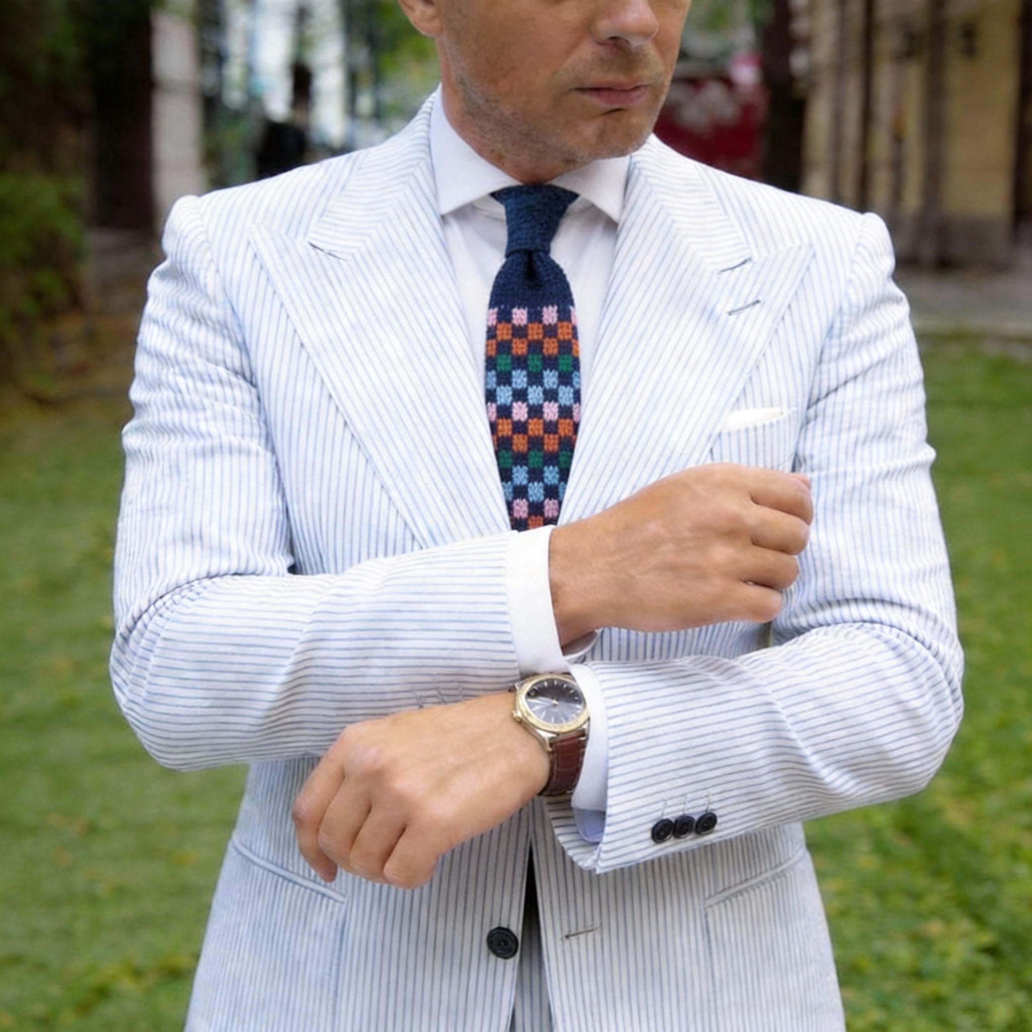 Dark Blue With Multicolor Floral Knitted Necktie