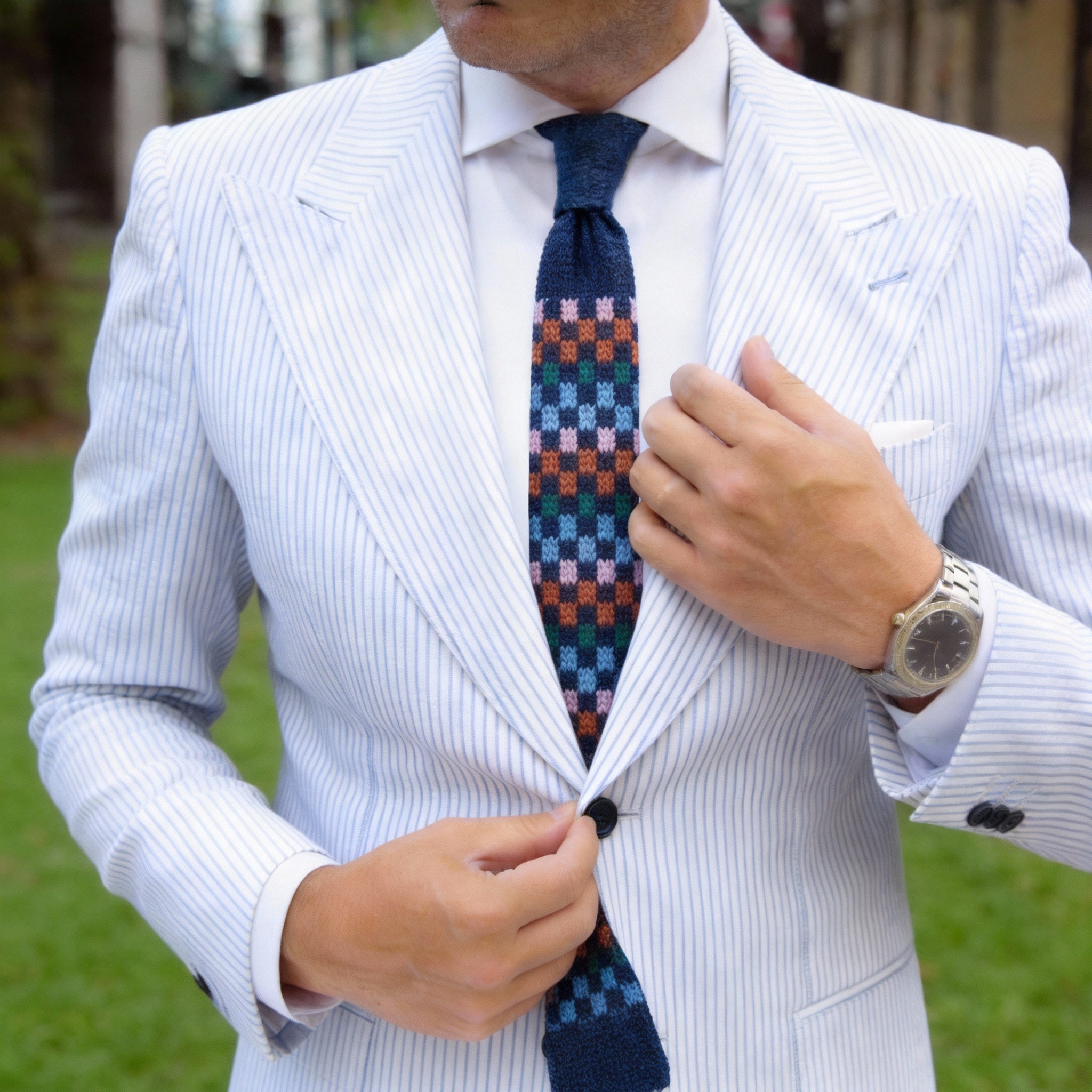 Dark Blue With Multicolor Floral Knitted Necktie