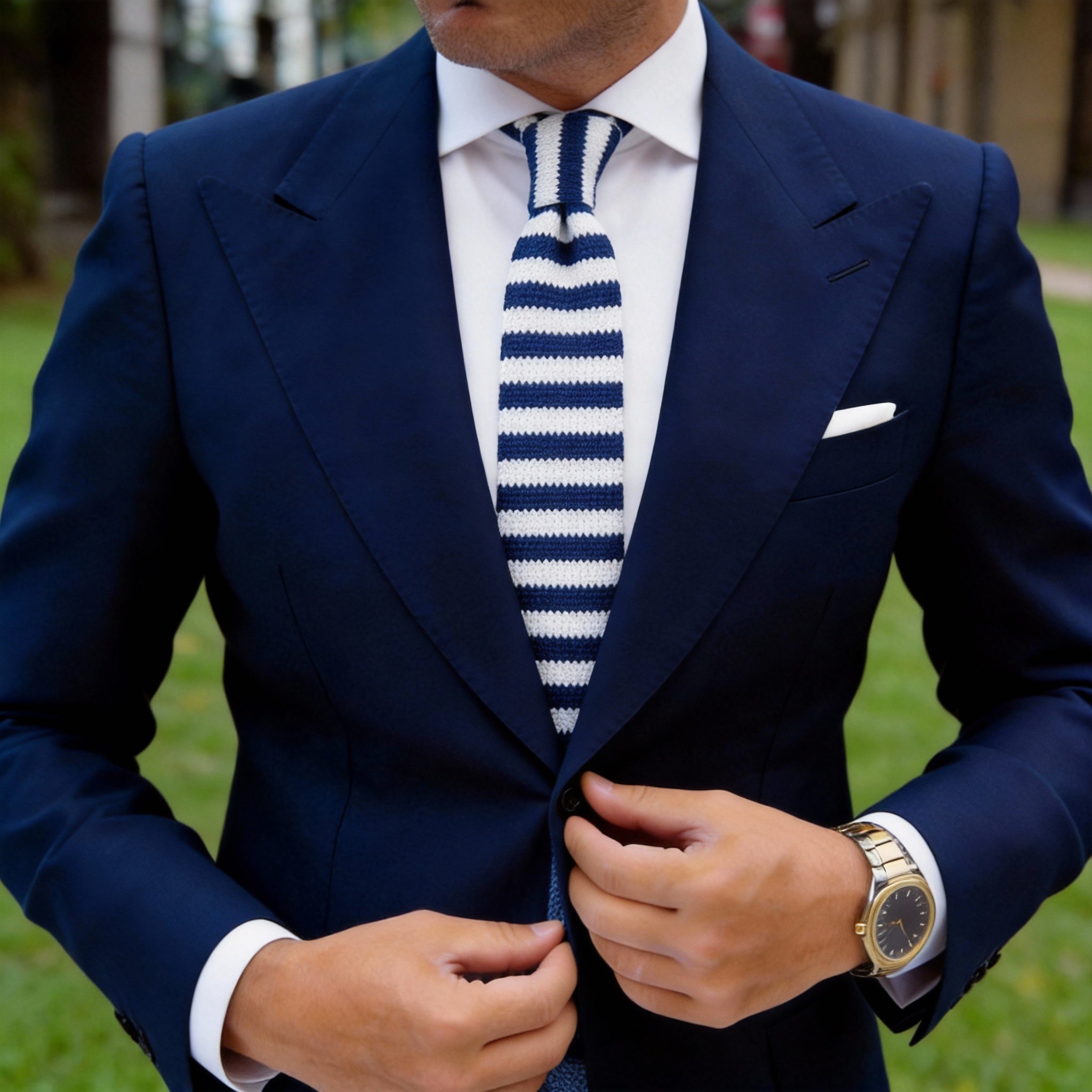 Blue With White Stripes Necktie