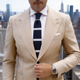 Navy White Striped Knitted Tie