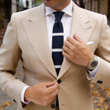 Navy White Striped Knitted Tie