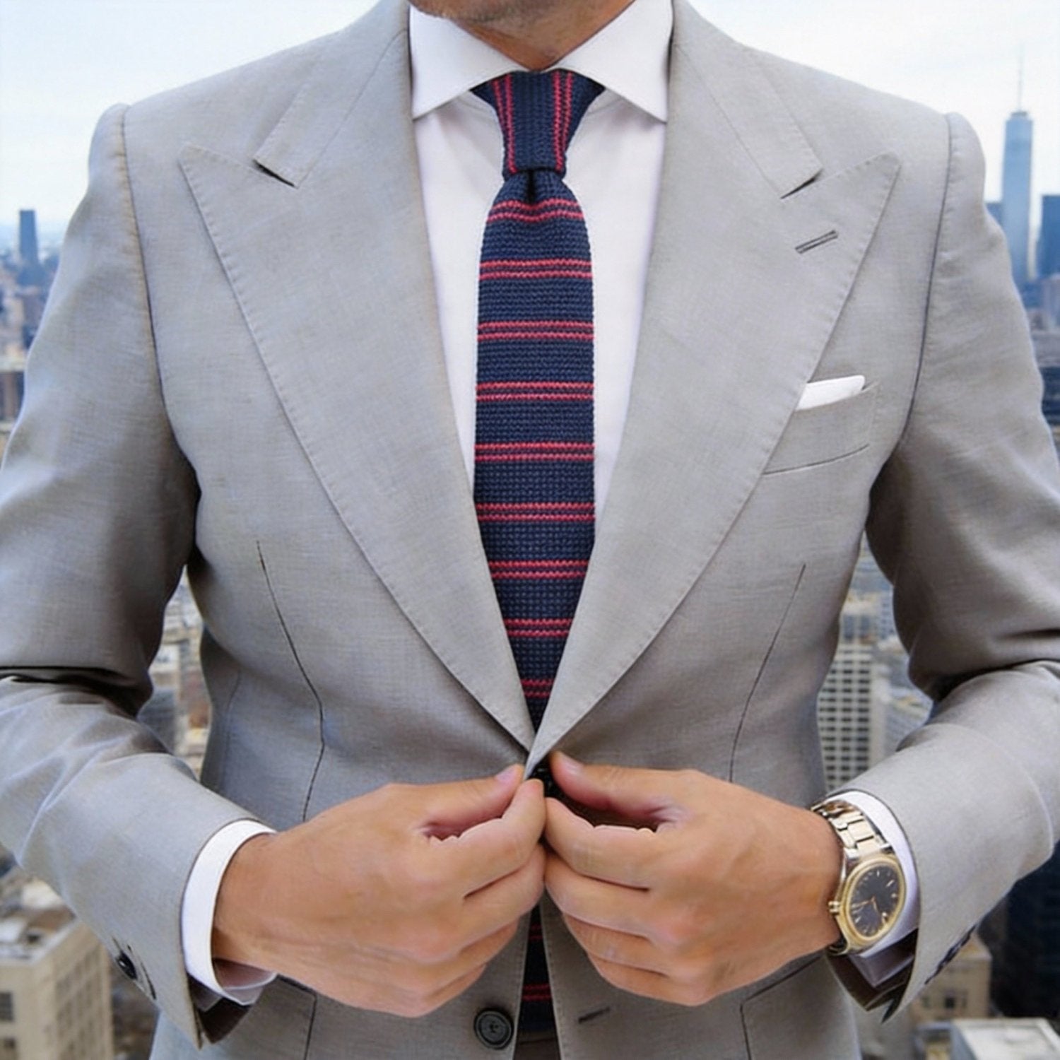 Blue Necktie With Red Horizontal Stripes