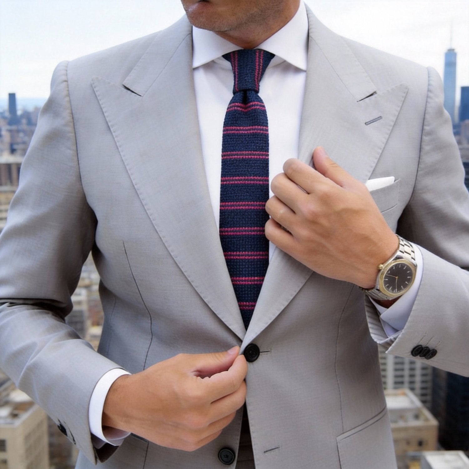 Blue Necktie With Red Horizontal Stripes