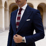 Burgundy White Black Striped Knitted Tie