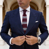 Burgundy White Black Striped Knitted Tie