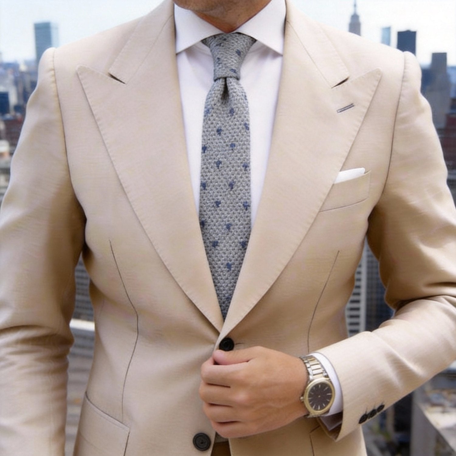 Gray With Dark Blue Dot Knitted Necktie