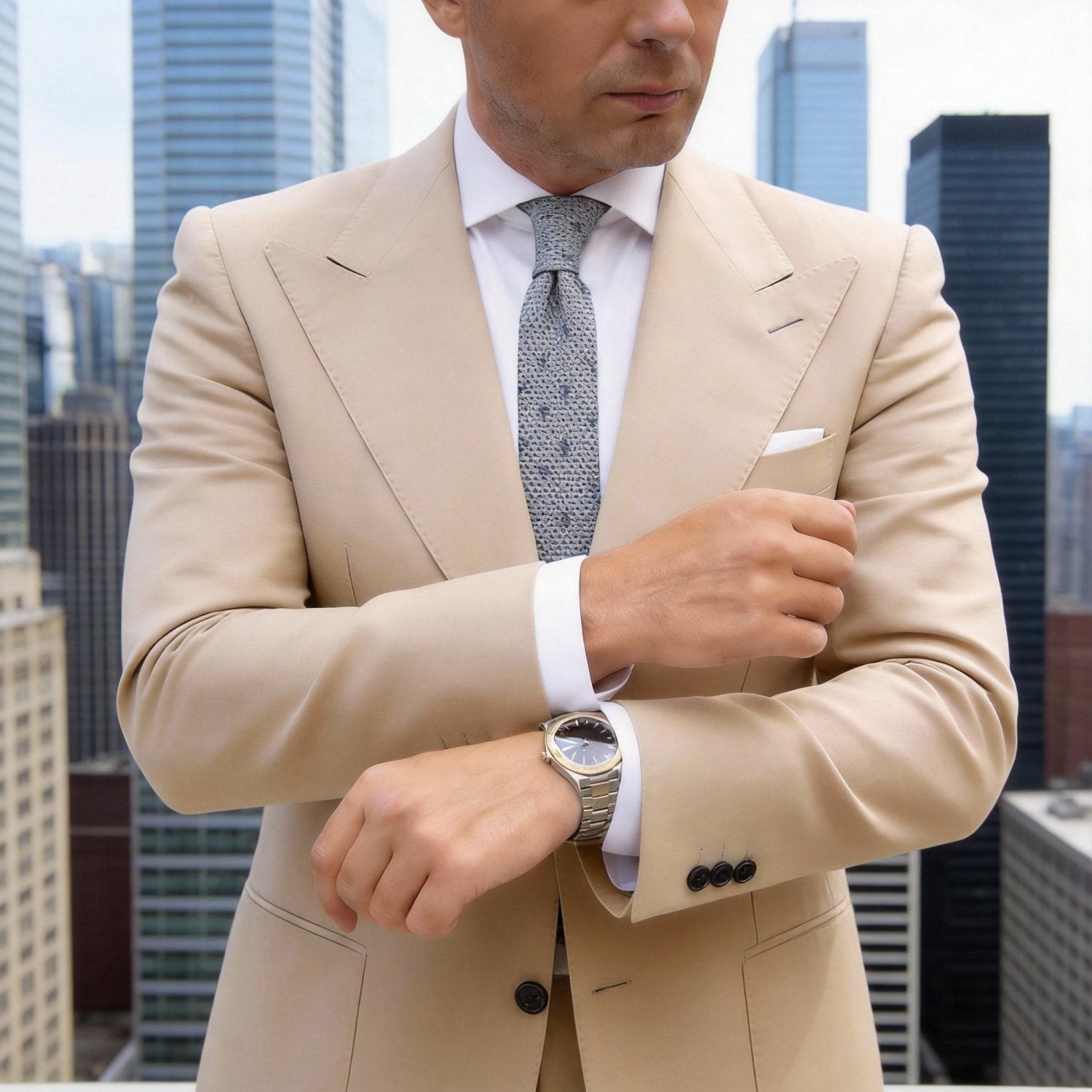 Gray With Dark Blue Dot Knitted Necktie
