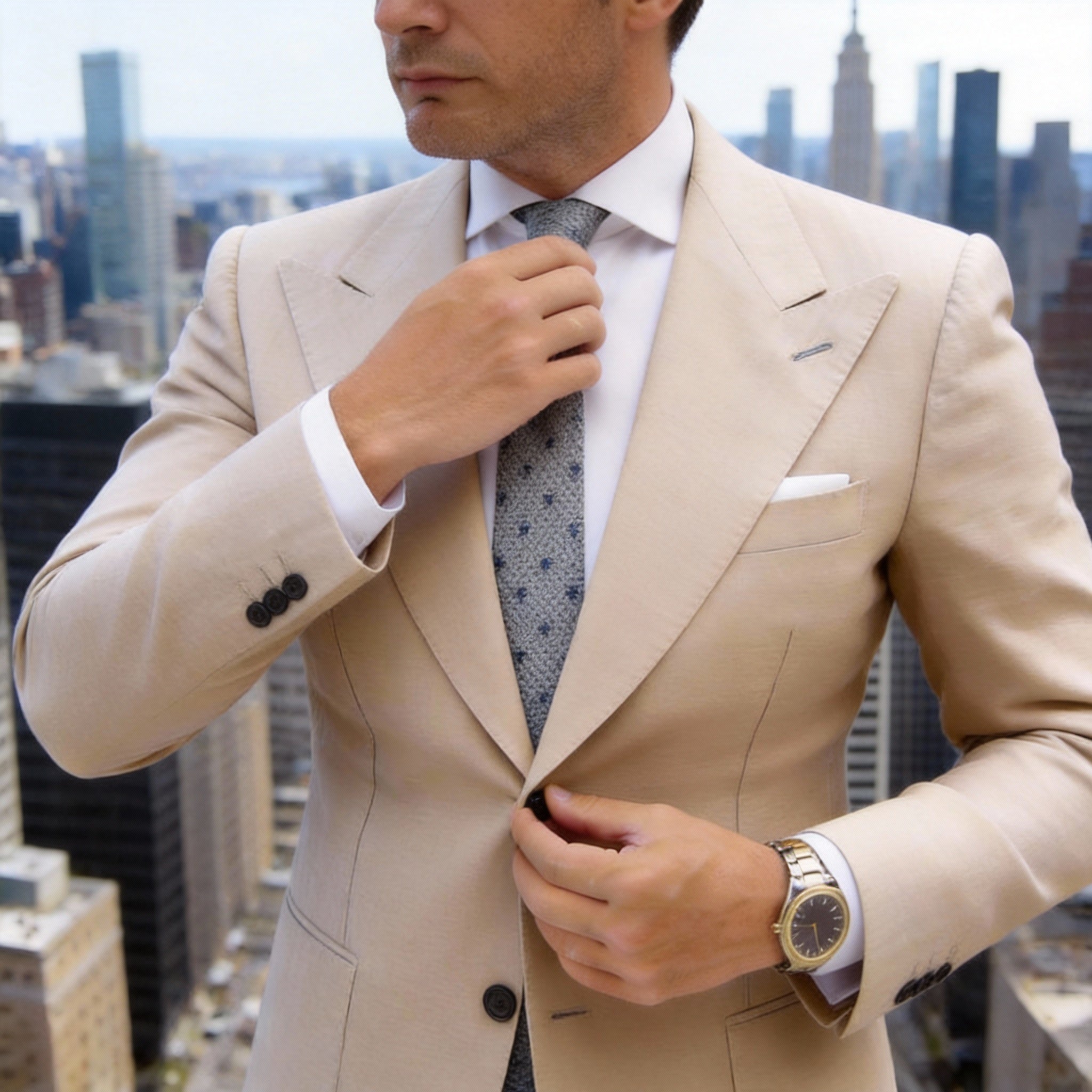 Gray With Dark Blue Dot Knitted Necktie