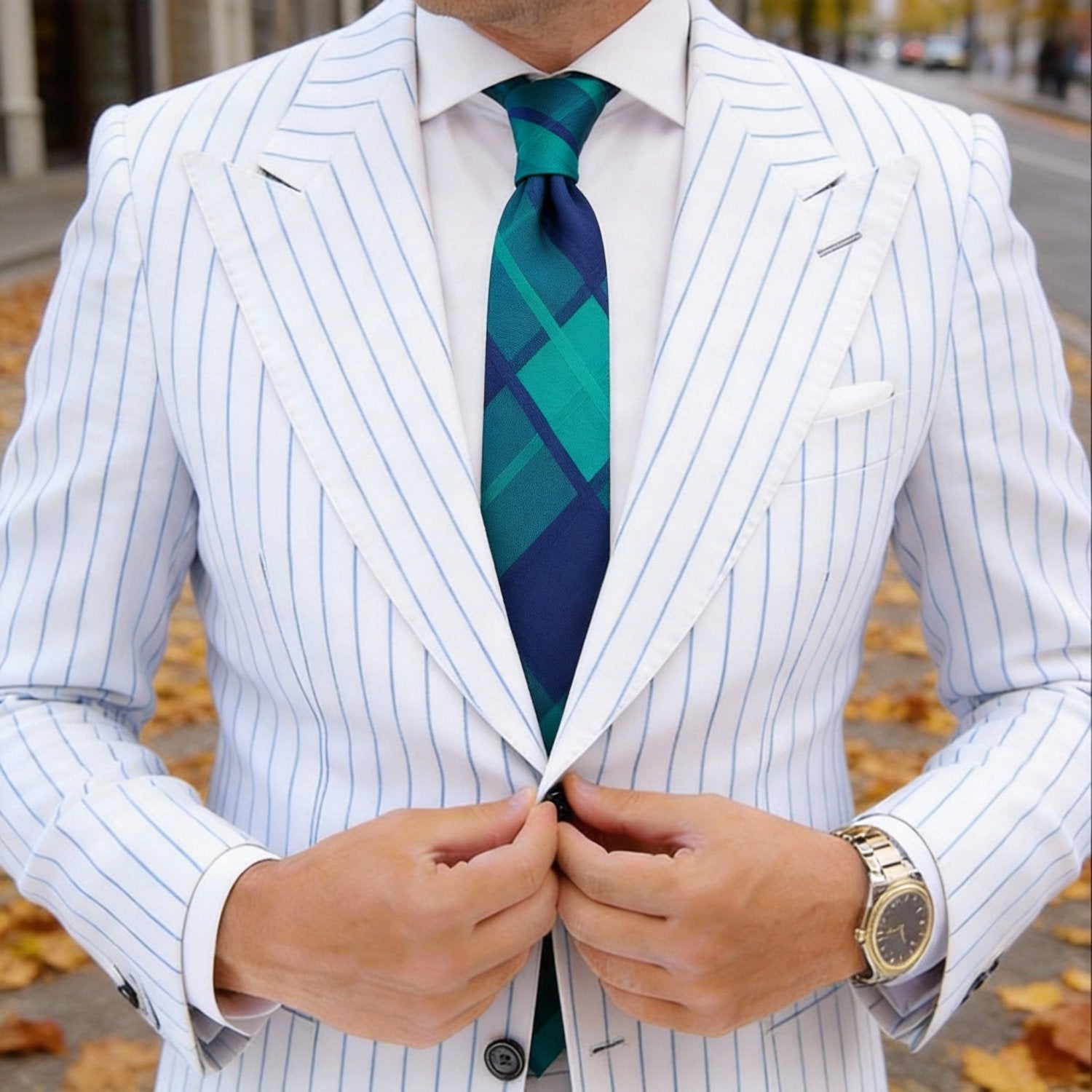 Green With Blue Plaid Necktie