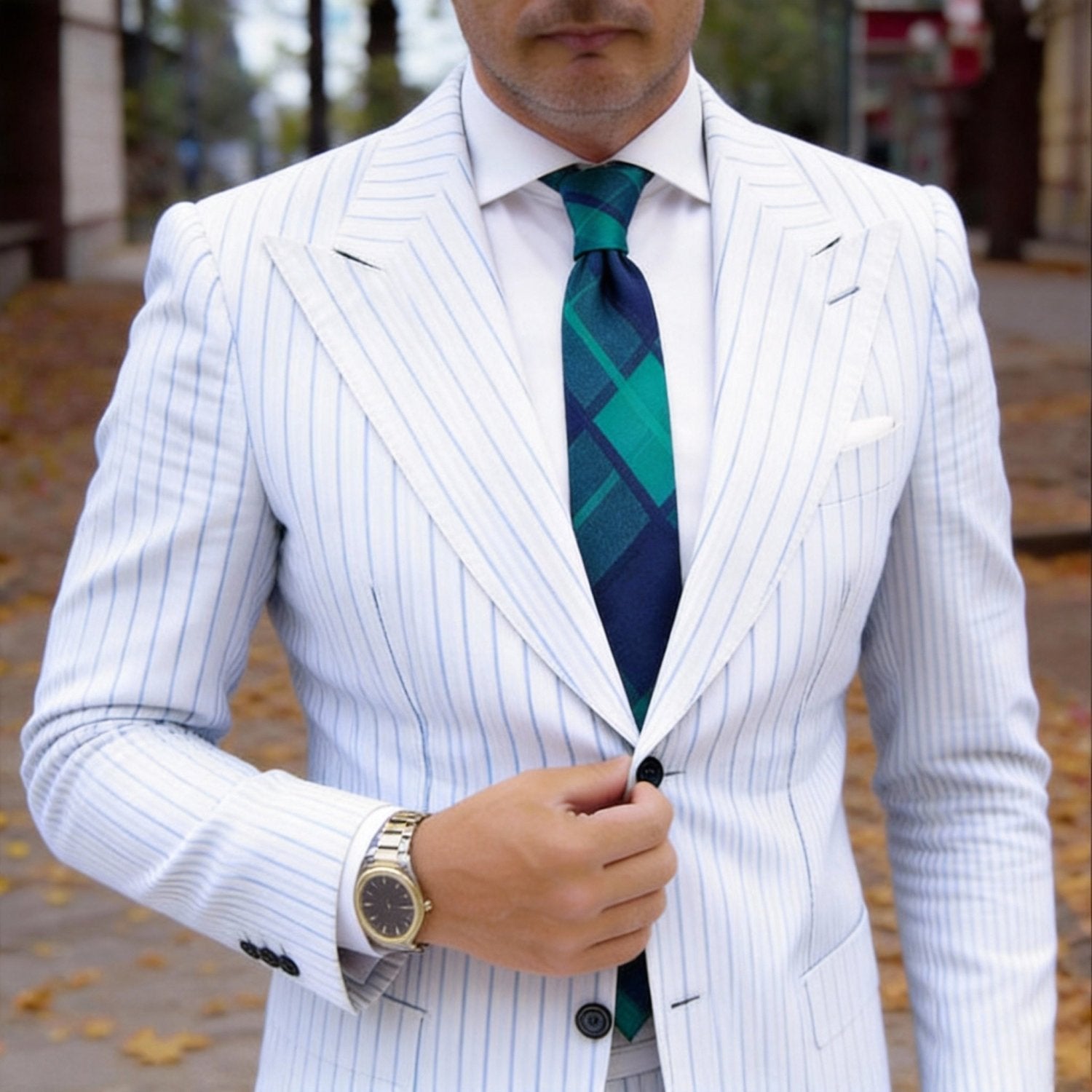 Green With Blue Plaid Necktie