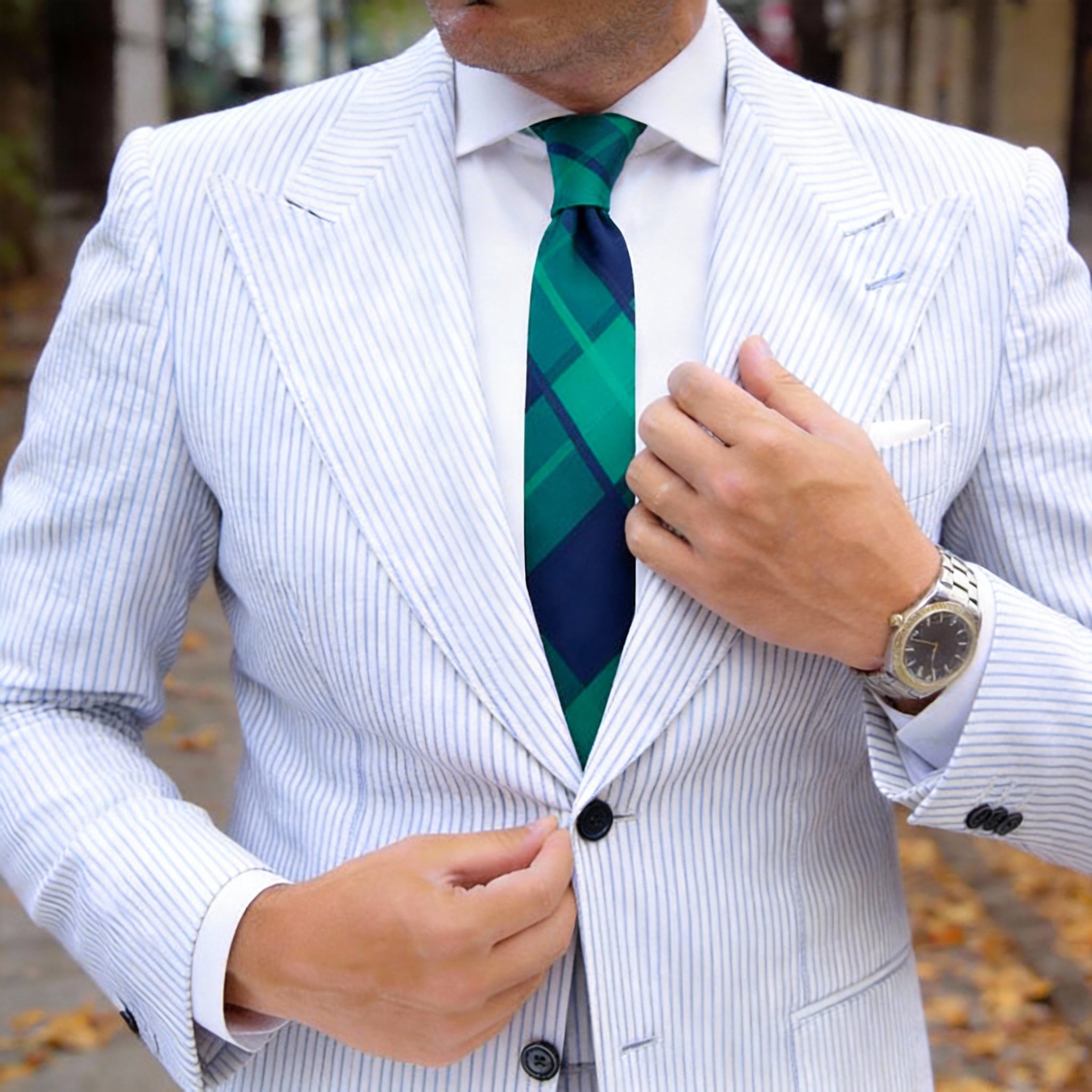 Navy Green Plaid Necktie