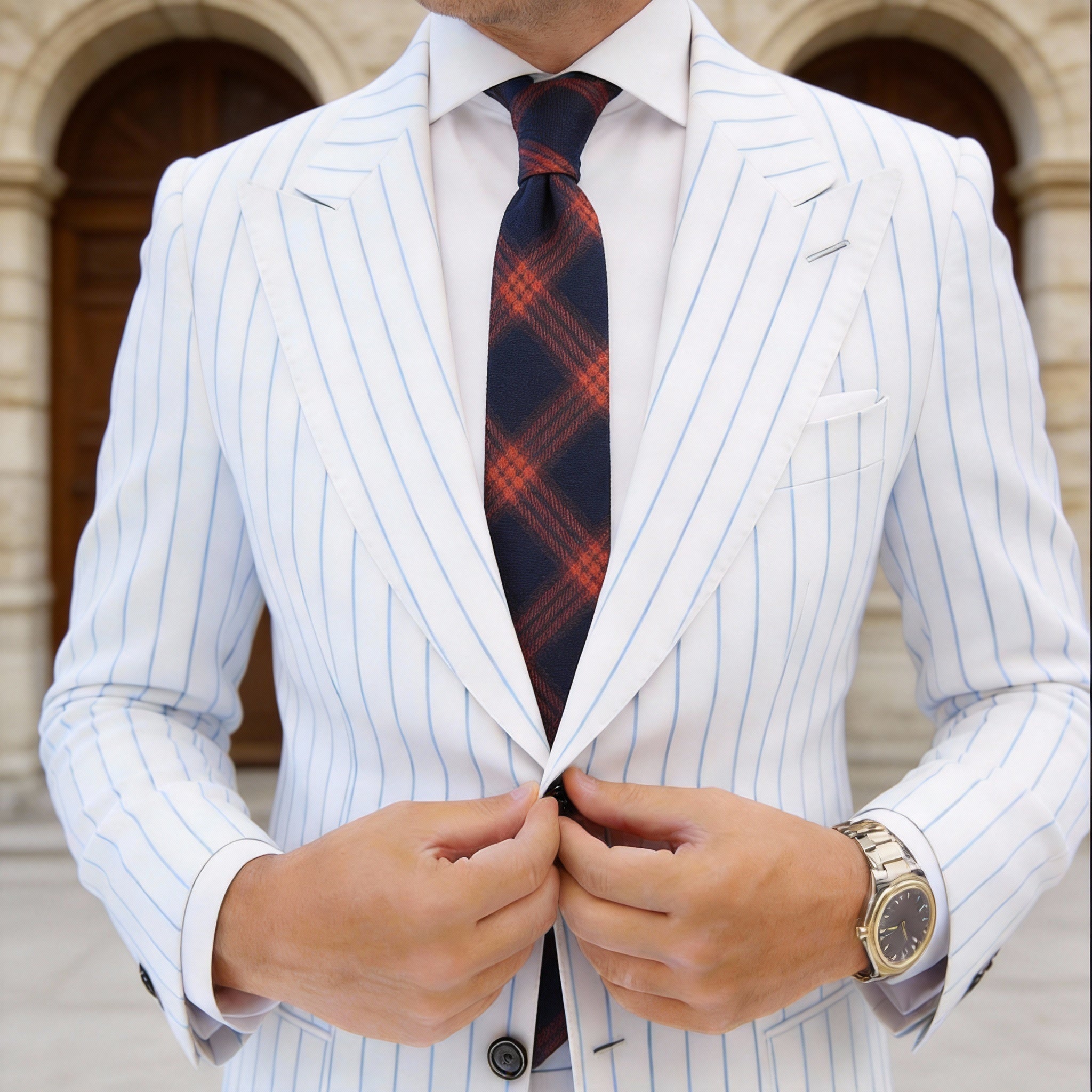 Navy Blue with Orange Plaid Necktie