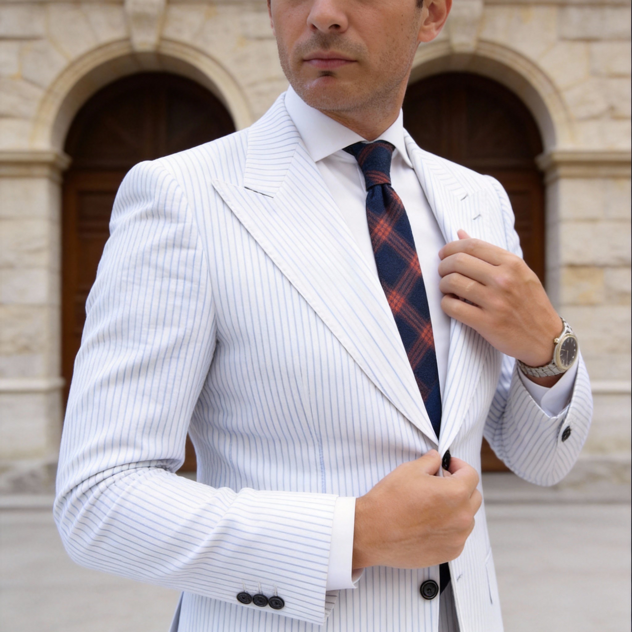 Navy Blue with Orange Plaid Necktie