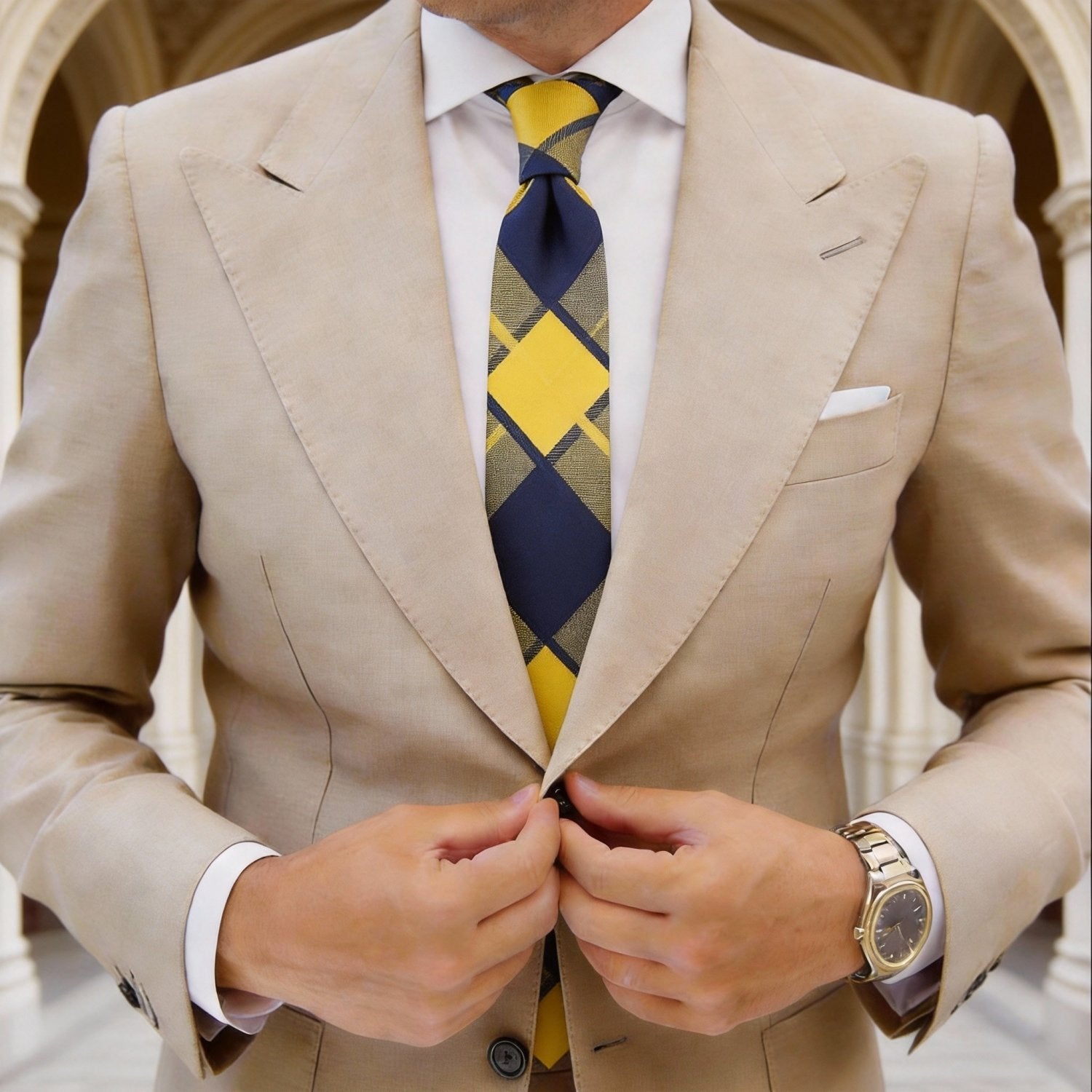 Yellow With Blue Plaid Necktie
