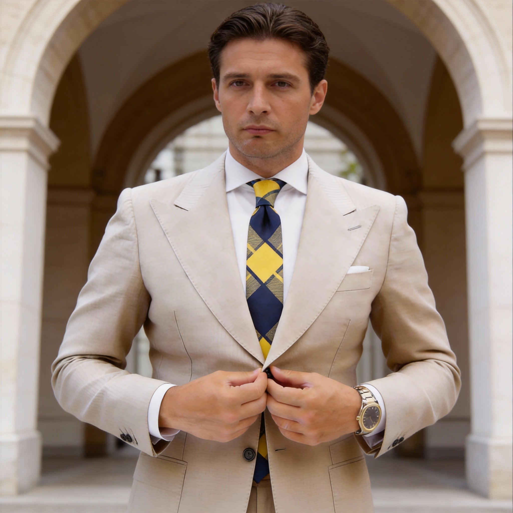 Yellow With Blue Plaid Necktie