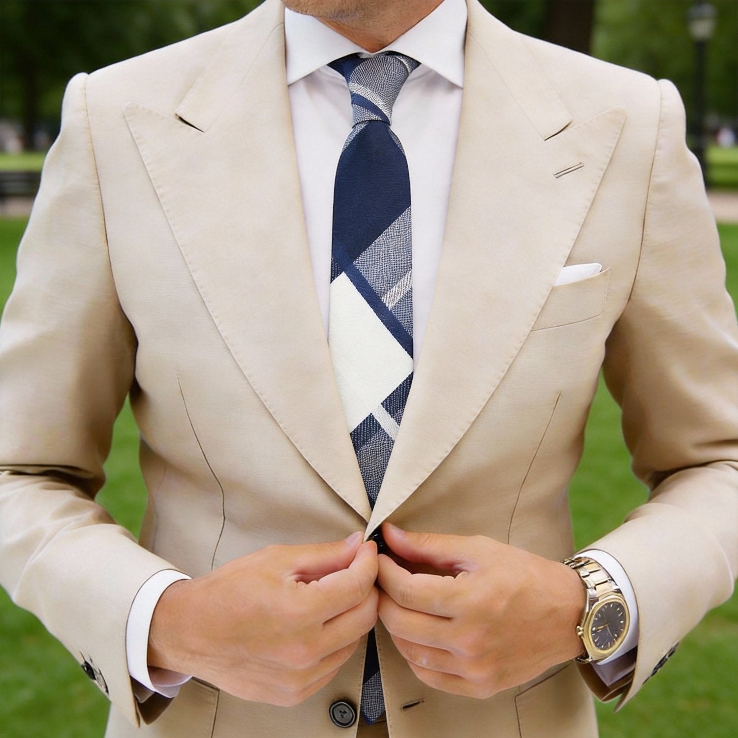 Dark Blue with White Plaid Necktie