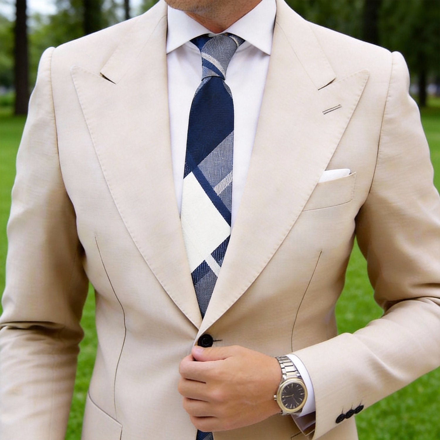 Dark Blue with White Plaid Necktie