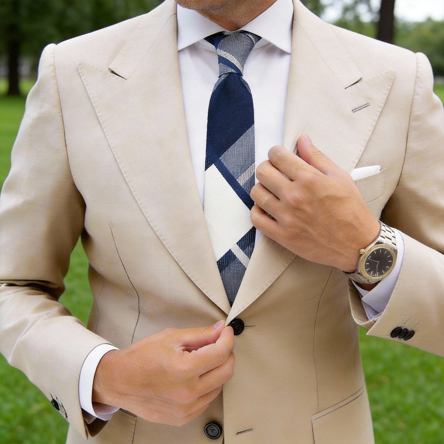 Dark Blue with White Plaid Necktie