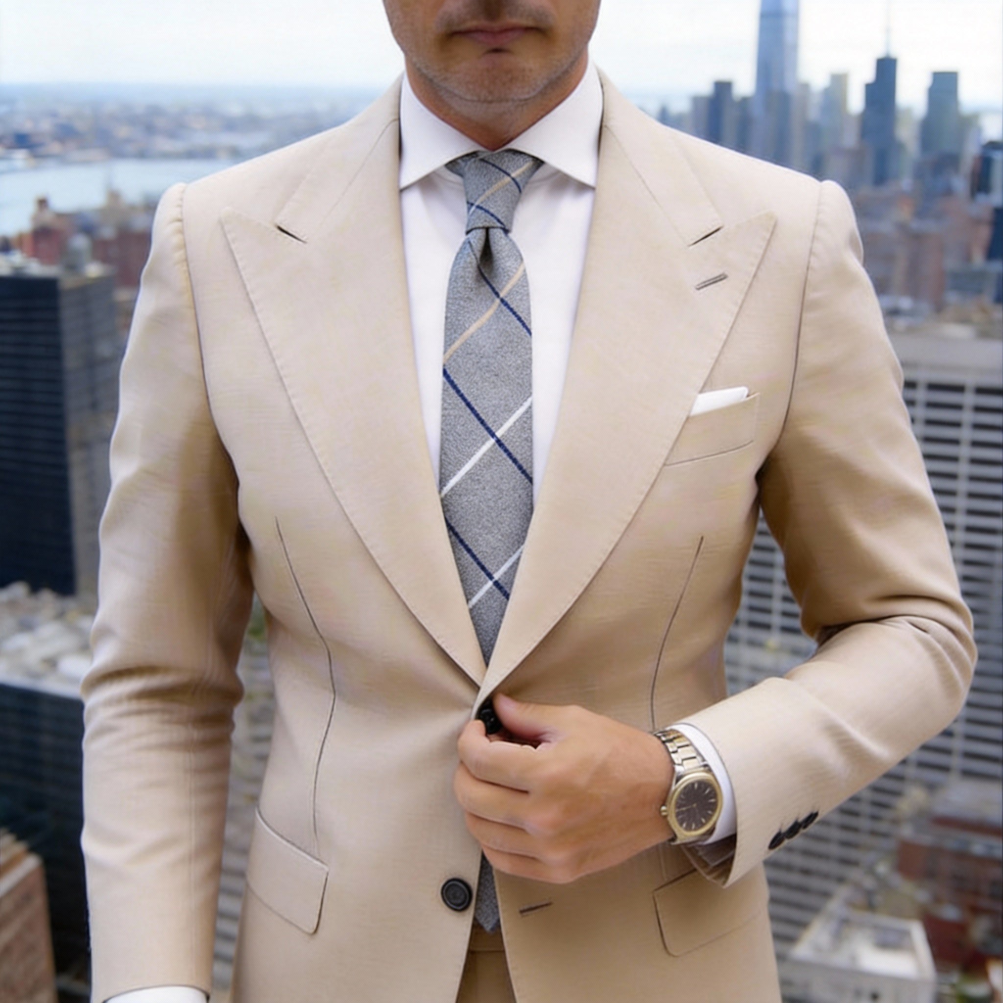 Gray Beige Plaid Necktie